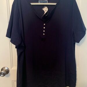 Karen Scott Navy Blue Short Sleeve Top